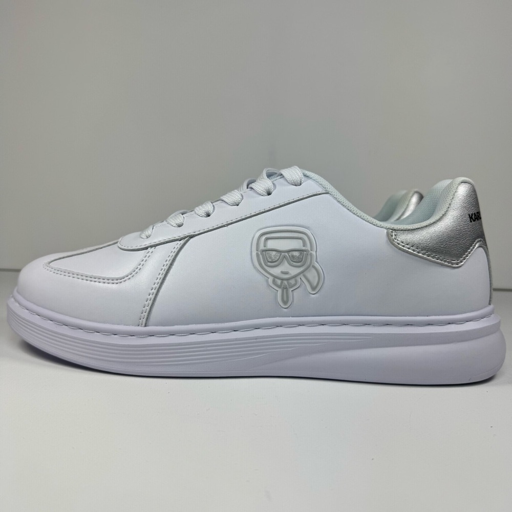 Karl Lagerfeld Paris Kapri Leather Sneakers White Silver Men’s 10.5